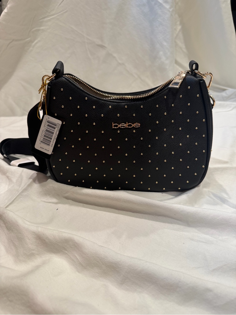 bebe Black Crossbody with Gold Studs